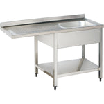 Commercial Sink for dishwashers 1 bowl Right Bottom shelf Splashback 1200mm Depth 600mm - THSTR126SBR1