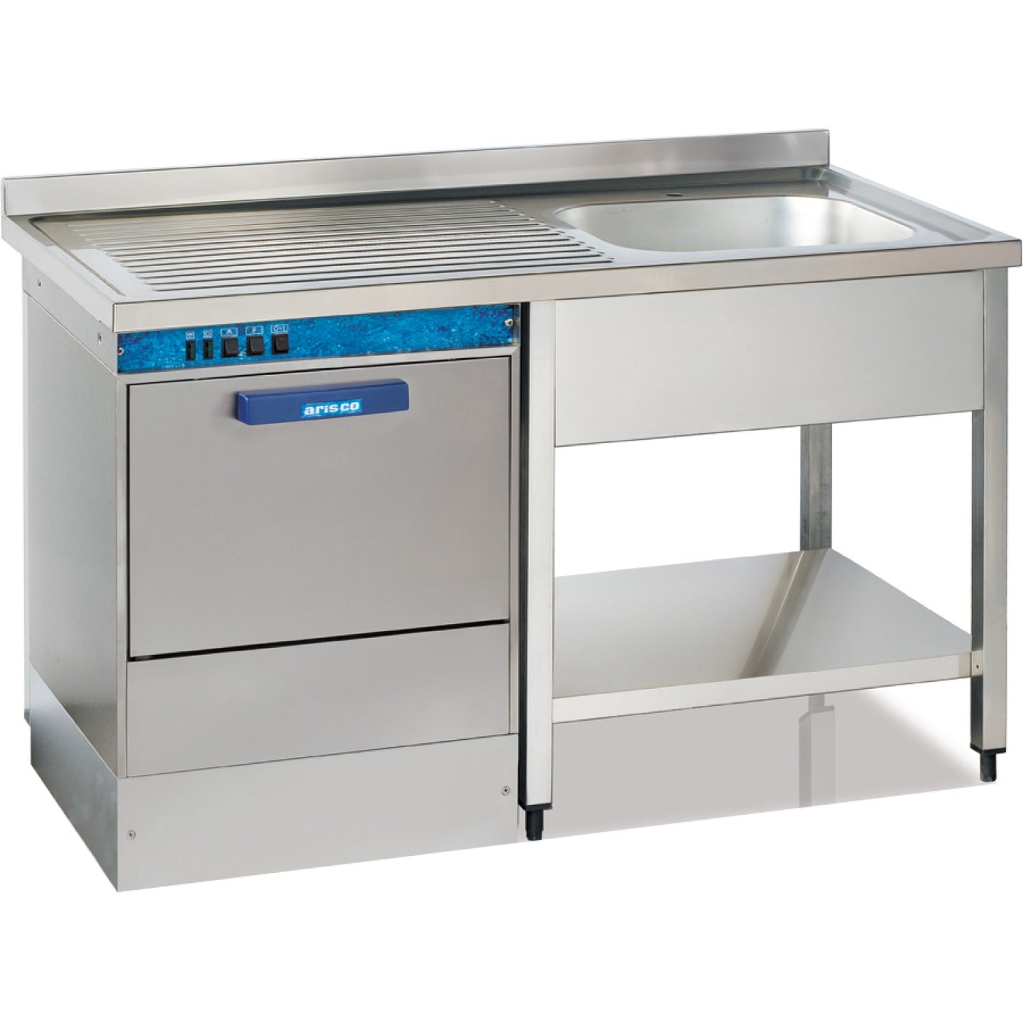 Commercial Sink for dishwashers 1 bowl Right Bottom shelf Splashback 1200mm Depth 600mm - THSTR126SBR1