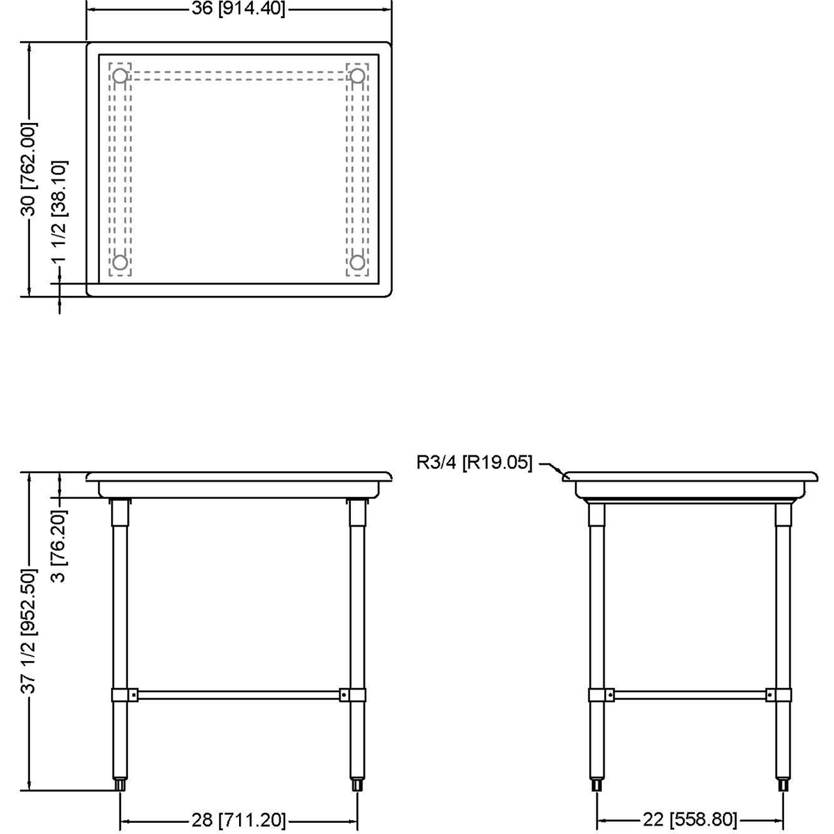 Commercial Stainless Steel Dish Sorting Table 914mm Width - SRT36