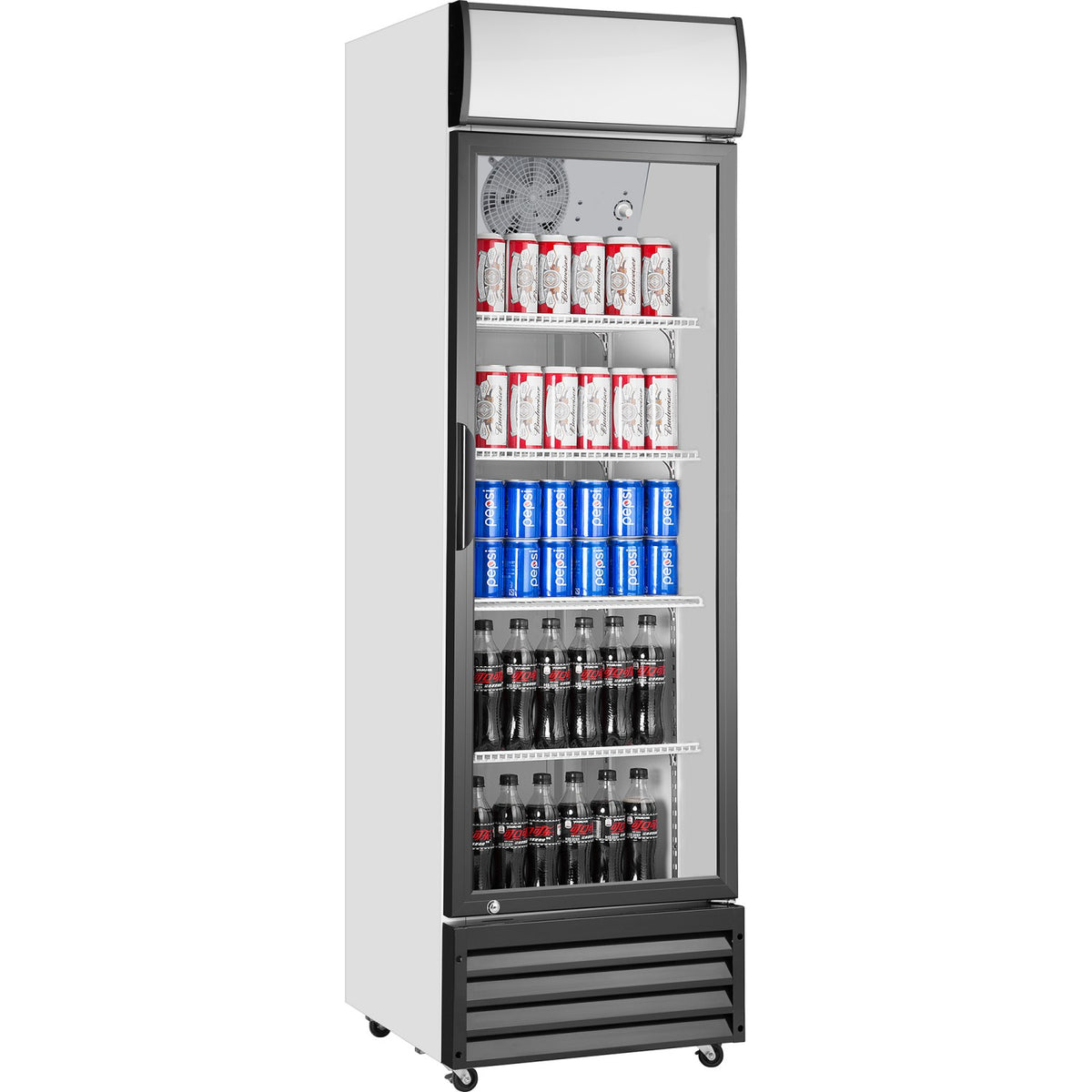Commercial Upright Beverage Bottle Cooler 210 Litres Single Hinged Glass Door Black & White 538x525x1772mm - SSH22