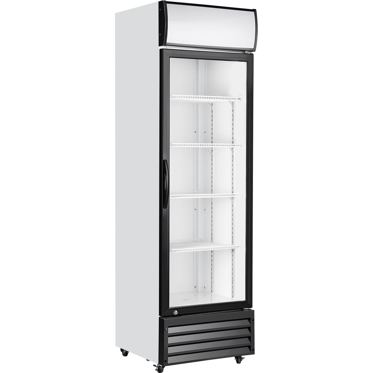 Commercial Upright Beverage Bottle Cooler 335 Litres Single Hinged Glass Door Black & White 578x605x1980mm - SSH26