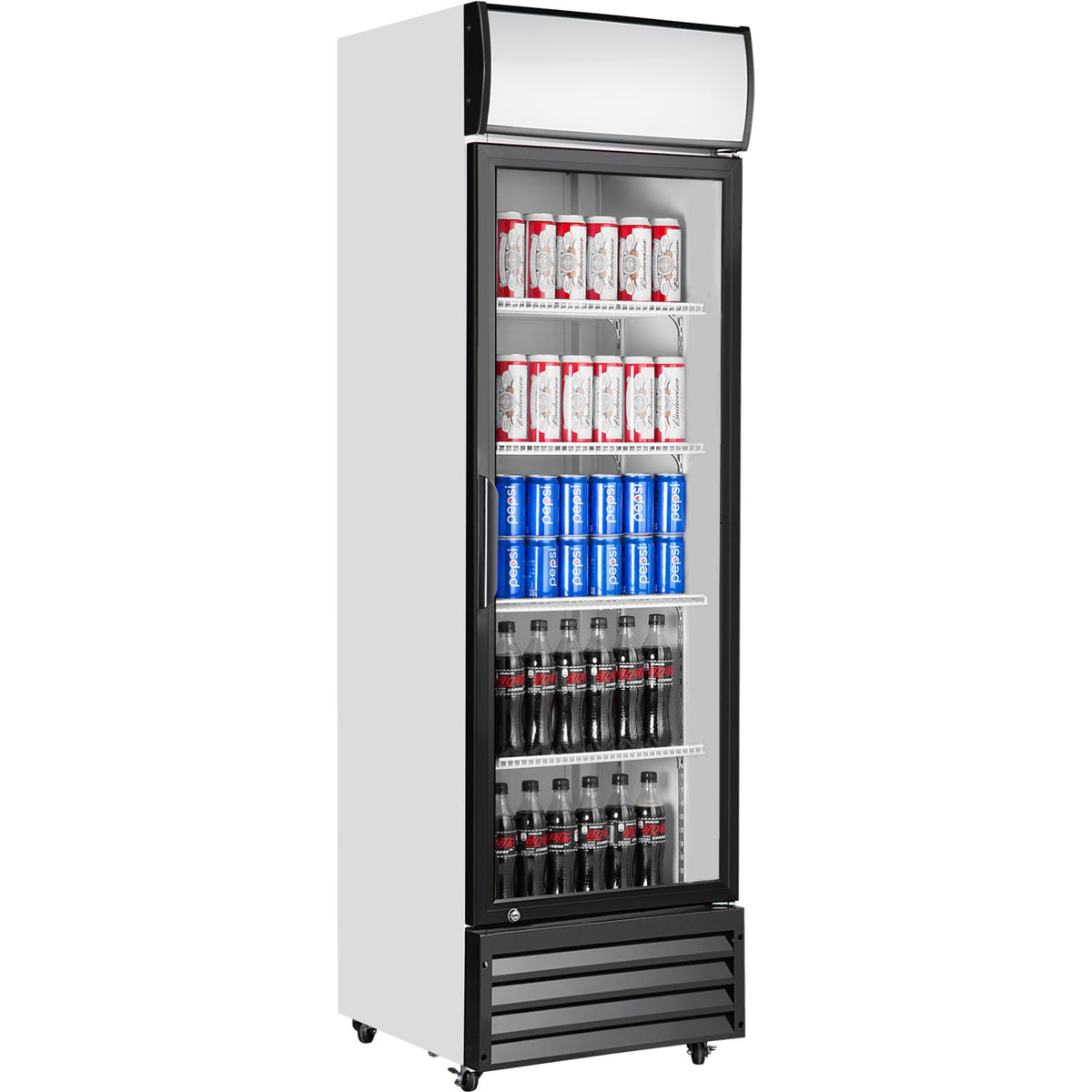 Commercial Upright Beverage Bottle Cooler 335 Litres Single Hinged Glass Door Black & White 578x605x1980mm - SSH26