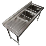 Commercial Sink Stainless steel 1700x600x900mm 2 bowls right Splashback - ST245BR