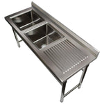 Commercial Sink Stainless steel 1700x600x900mm 2 bowls left Splashback - ST245BL