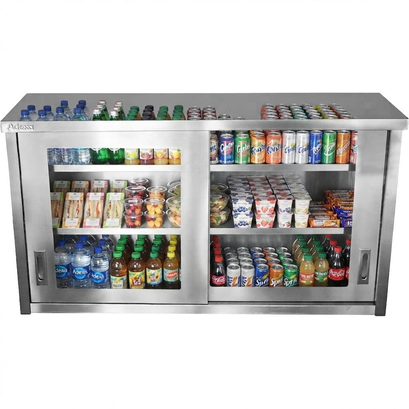Commercial Wall Cabinet Cupboard Glass Doors Stainless Steel 1600x400x800mm - SWCGDHH160402