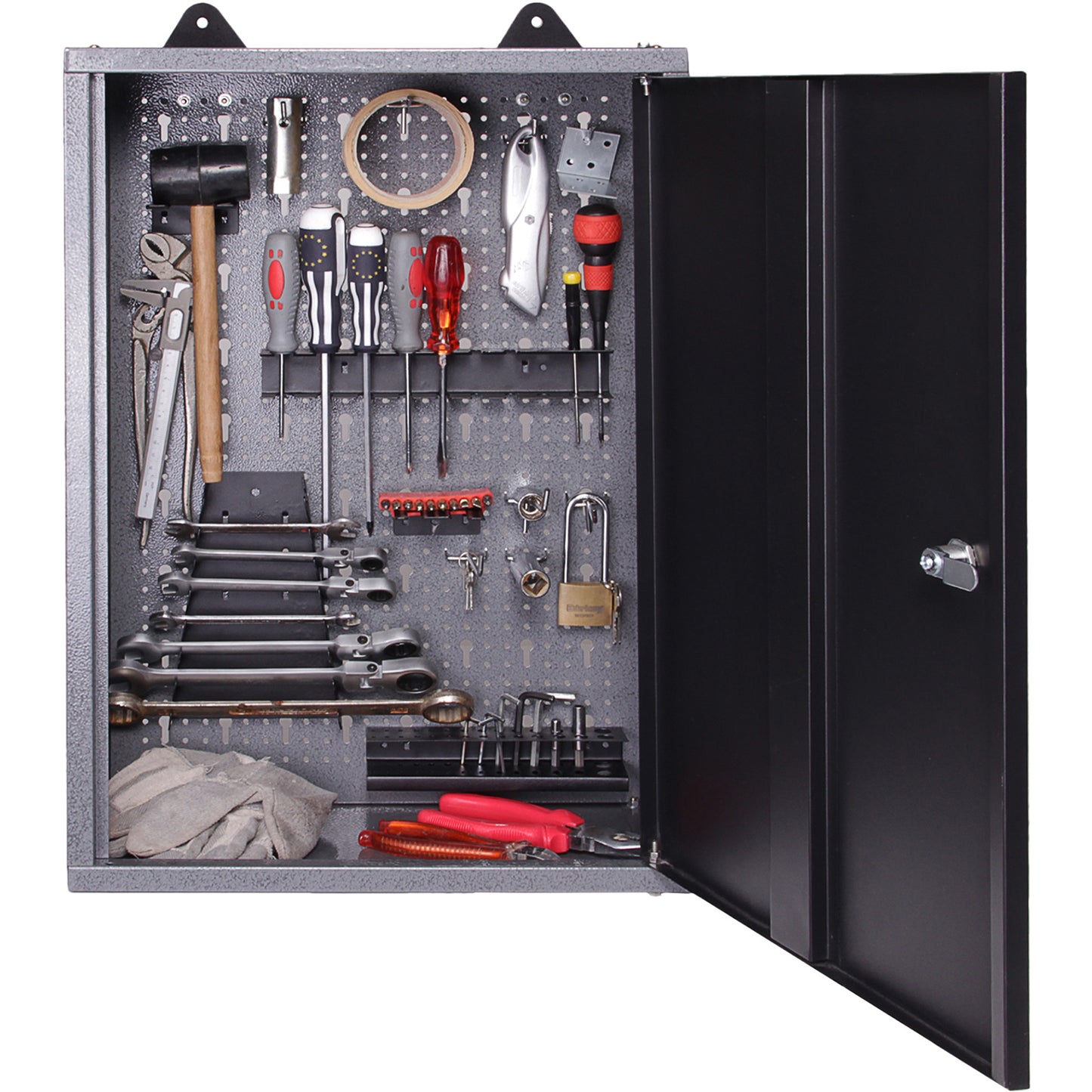 Professional Grey and Black Wall Mounted Tool Cabinet with Key 400x200x600mm - TC001