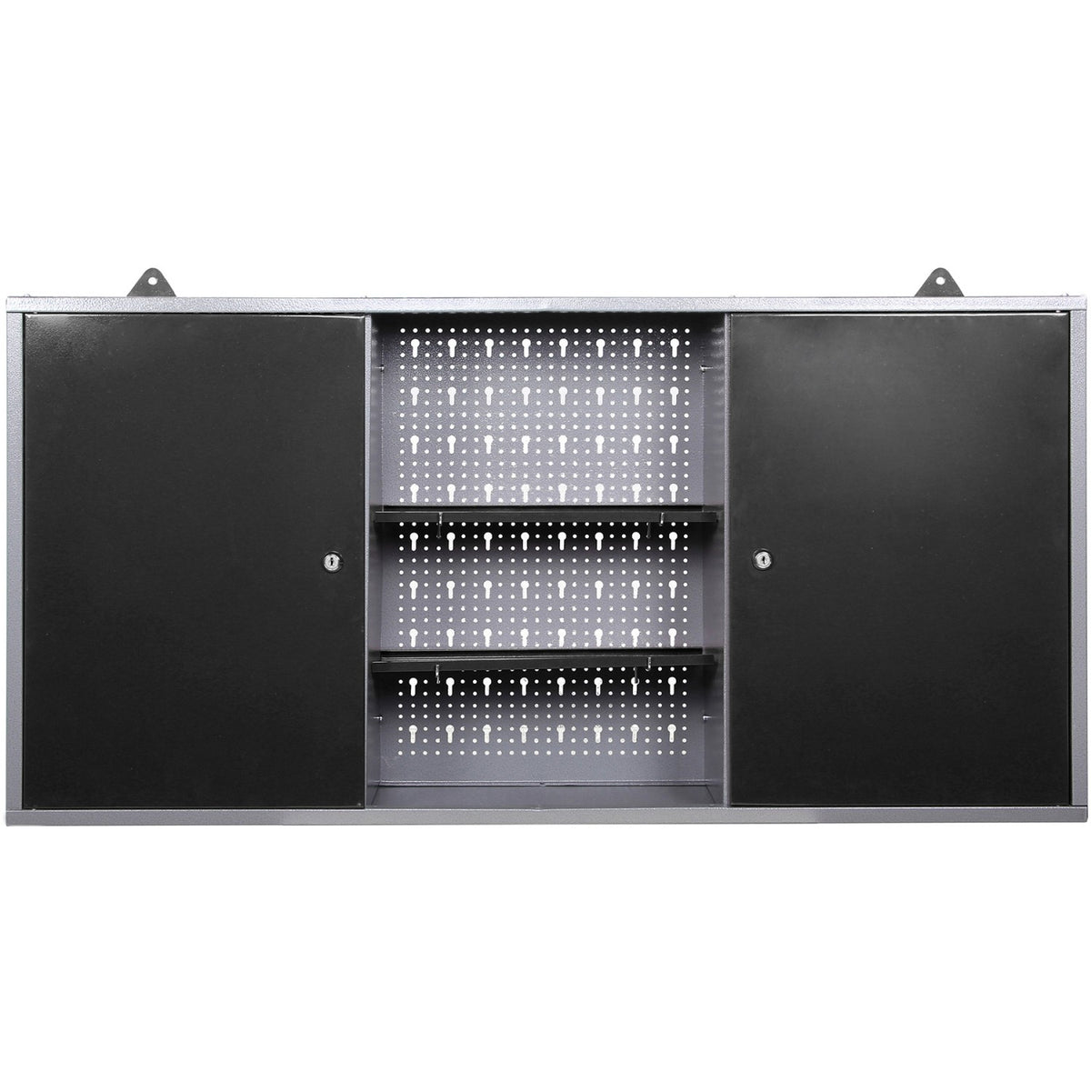 Professional Grey and Black Wall Mounted Double Door Tool Cabinet with Open Shelf/Rack and Key 1200x200x600mm - TC003