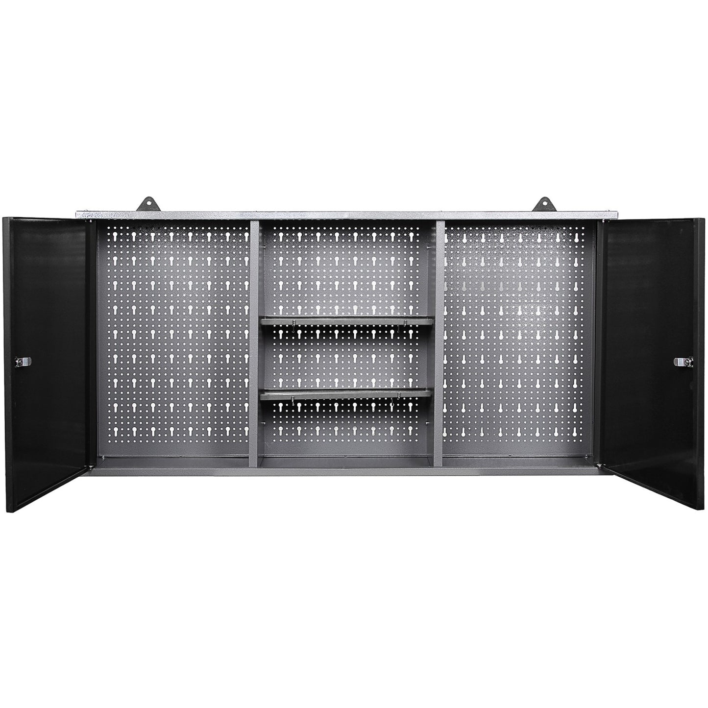 Professional Grey and Black Wall Mounted Double Door Tool Cabinet with Open Shelf/Rack and Key 1200x200x600mm - TC003