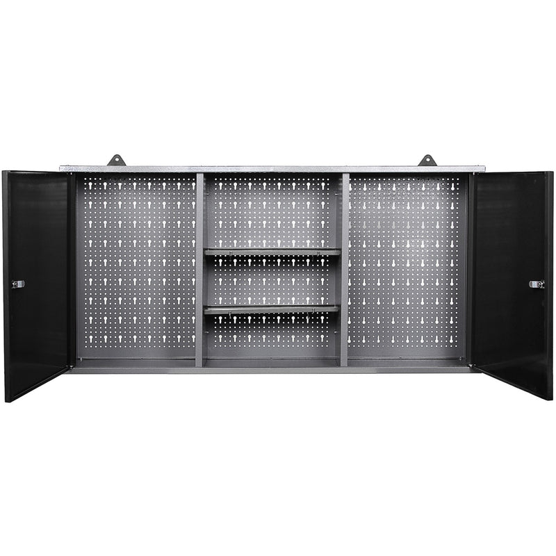 Professional Grey and Black Wall Mounted Double Door Tool Cabinet with Open Shelf/Rack and Key 1200x200x600mm - TC003