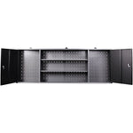 Professional Grey and Black Wall Mounted Double Door Tool Cabinet with Open Shelf/Rack and Key 1600x200x600mm - TC003A