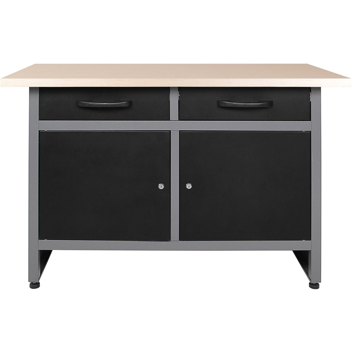 Professional Grey and Black Workshop Workbench with 30mm Wooden Desktop, Drawers and Lockable Doors 1200x600x850mm - TC006