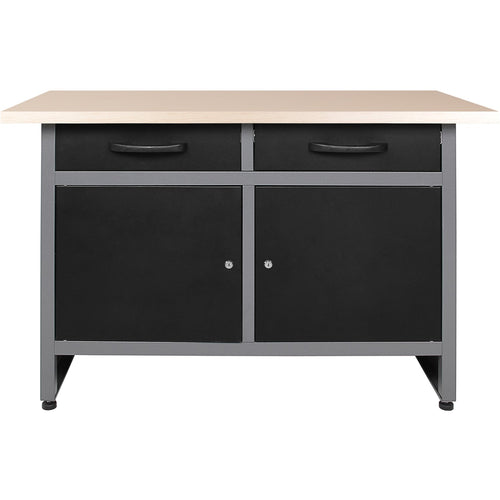 Professional Grey and Black Workshop Workbench with 30mm Wooden Desktop, Drawers and Lockable Doors 1200x600x850mm - TC006