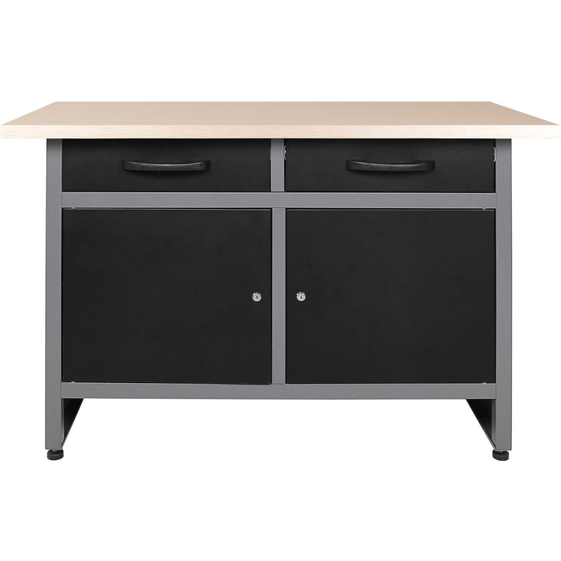 Professional Grey and Black Workshop Workbench with 30mm Wooden Desktop, Drawers and Lockable Doors 1200x600x850mm - TC006