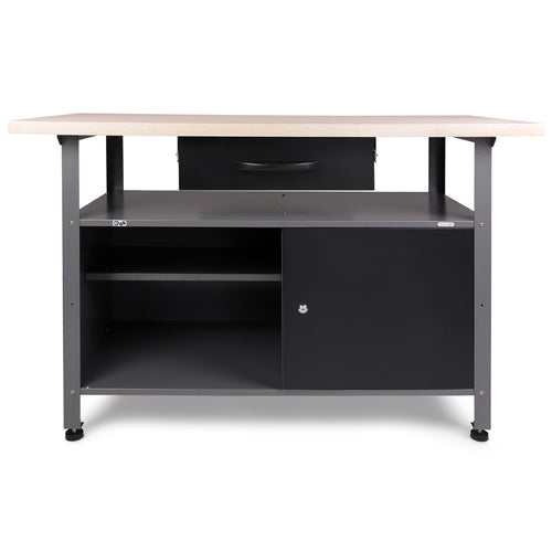 Professional Grey and Black Workshop 2 Layer Workbench with 2 Lockers and 30mm Wooden Desktop 1200x600x850mm - TC006B
