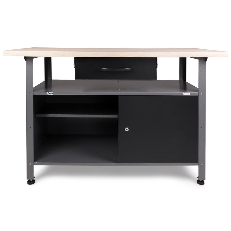 Professional Grey and Black Workshop 2 Layer Workbench with 2 Lockers and 30mm Wooden Desktop 1200x600x850mm - TC006B