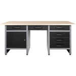 Professional Grey and Black Workshop Workbench with 30mm Wooden Desktop, 6 Drawers and Lockable Door 1600x600x850mm - TC007