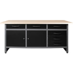 Professional Grey & Black Workshop Workbench with 30mm wooden desktop 6 drawers & 2 lockable doors 1600x600x850mm - TC008