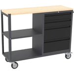 Professional Mobile Grey and Black Tool Cabinet with 4 Drawers and 2 Shelves Wooden Worktop 1480x500x1000mm - TC097