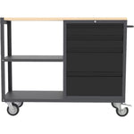 Professional Mobile Grey and Black Tool Cabinet with 4 Drawers and 2 Shelves Wooden Worktop 1480x500x1000mm - TC097