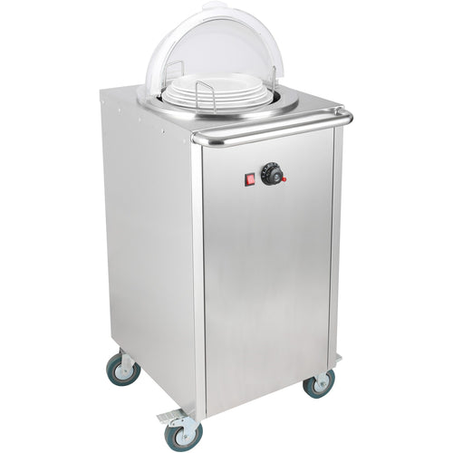 Heated Plate dispenser trolley Stainless steel 12''/300mm 50 plates with Rolltop Cover - TDDS1C