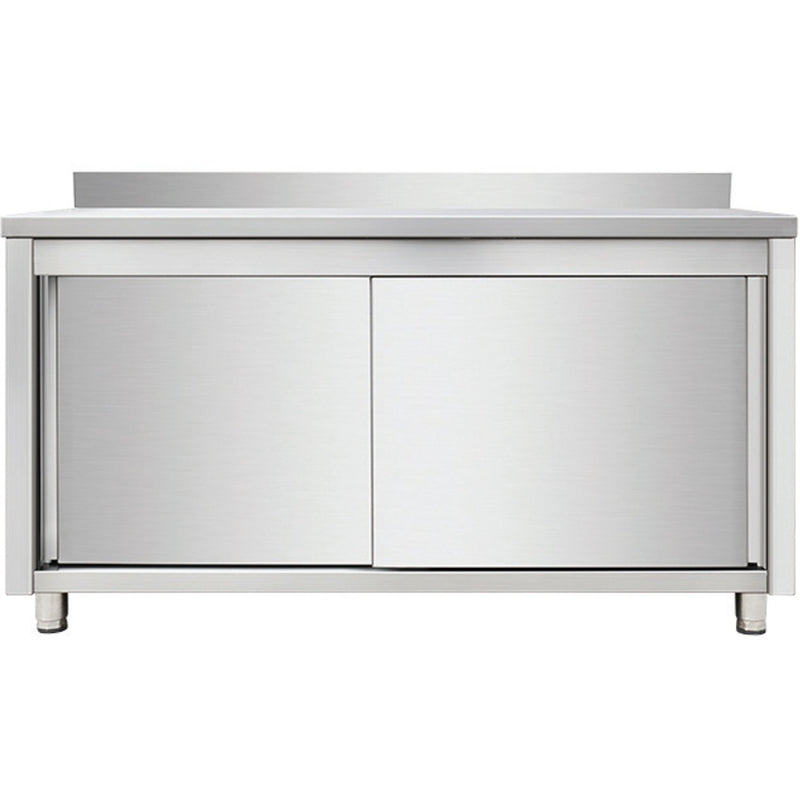 Commercial Worktop Floor Cupboard Sliding doors Stainless steel Width 1400mm Depth 700mm Upstand - THASR147A