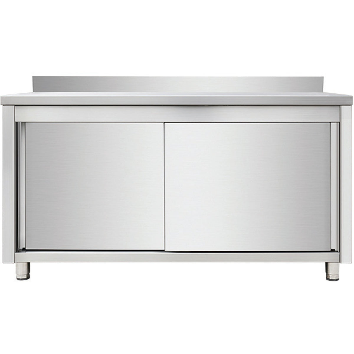 Commercial Worktop Floor Cupboard Sliding doors Stainless steel Width 1600mm Depth 600mm Upstand - THASR166A