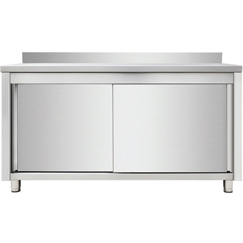 Commercial Worktop Floor Cupboard Sliding doors Stainless steel Width 2000mm Depth 700mm Upstand - THASR207A