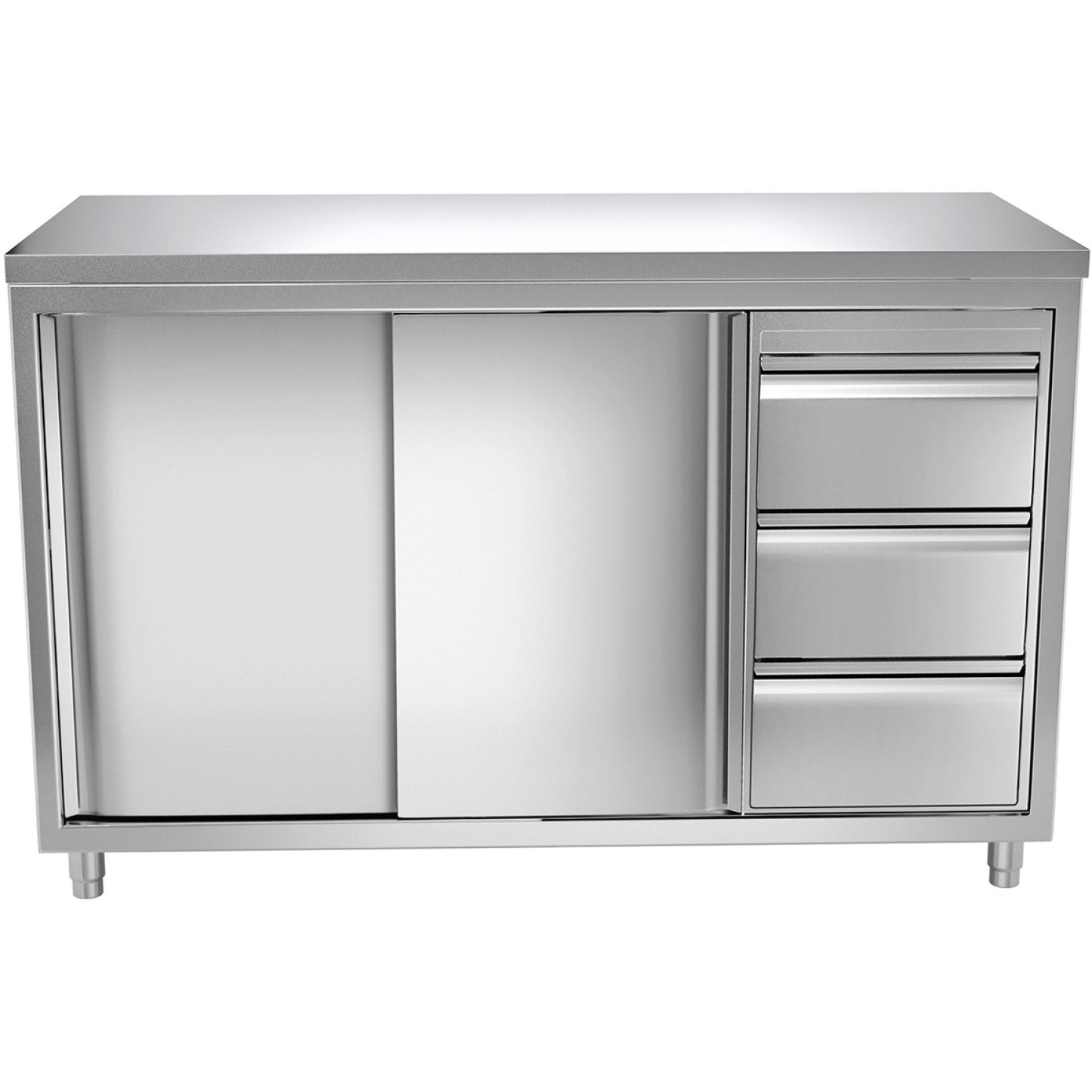 Commercial Worktop Floor Cupboard 3 drawers Right 2 sliding doors Stainless steel Width 1600x600x850mm - VTC166R3