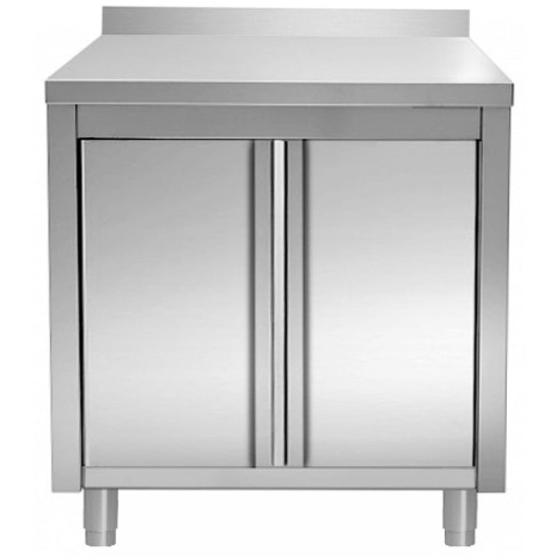 Commercial Worktop Floor Cupboard Hinged doors Stainless steel Width 800mm Depth 700mm Upstand - THASR87A
