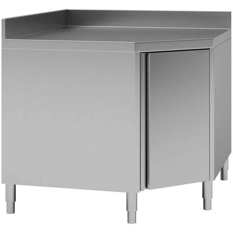 Commercial Worktop Floor Cupboard Corner unit Hinged door Stainless steel Sides 700mm Upstand - VTC107CB