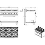 Professional Gas range 6 burners 30kW Gas oven 5.8kW - THG7F6PWFG1