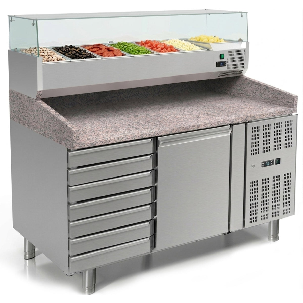 Pizza Prep Table 1 Door 7 Drawers Counter Top Display 7xGN1/4 | THPZ1610TN+PT15 - THPZ1610TN-PT15
