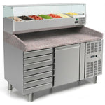 Pizza Prep Table 1 Door 7 Drawers Counter Top Display 7xGN1/4 | THPZ1610TN+PT15 - THPZ1610TN-PT15