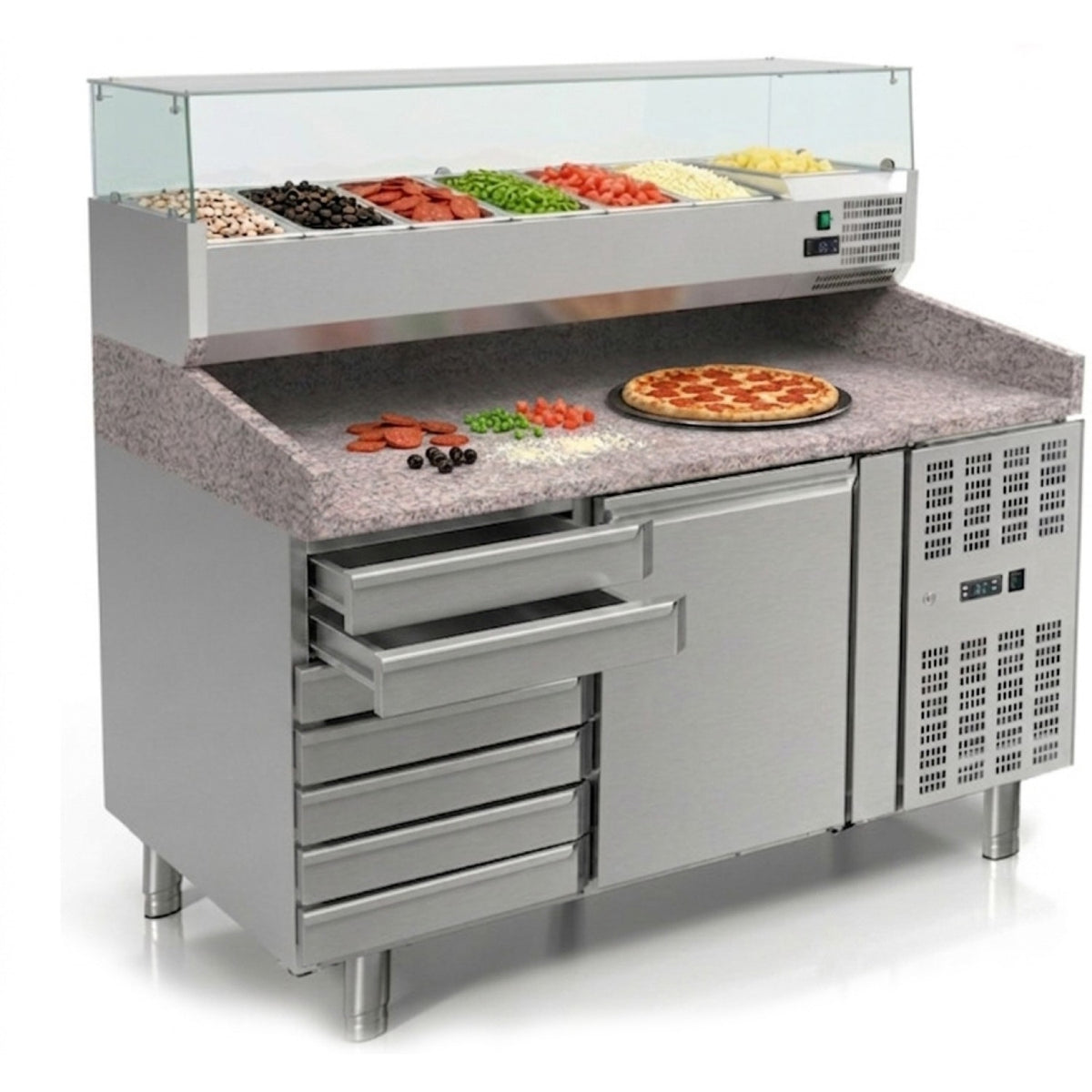 Pizza Prep Table 1 Door 7 Drawers Counter Top Display 7xGN1/4 | THPZ1610TN+PT15 - THPZ1610TN-PT15