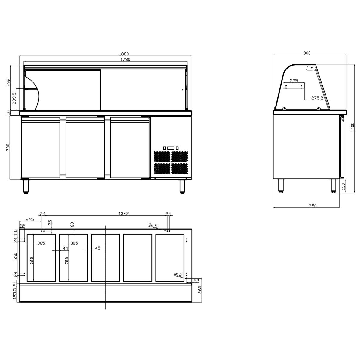 Refrigerated counter with display 5xGN1/1 - THSAI188