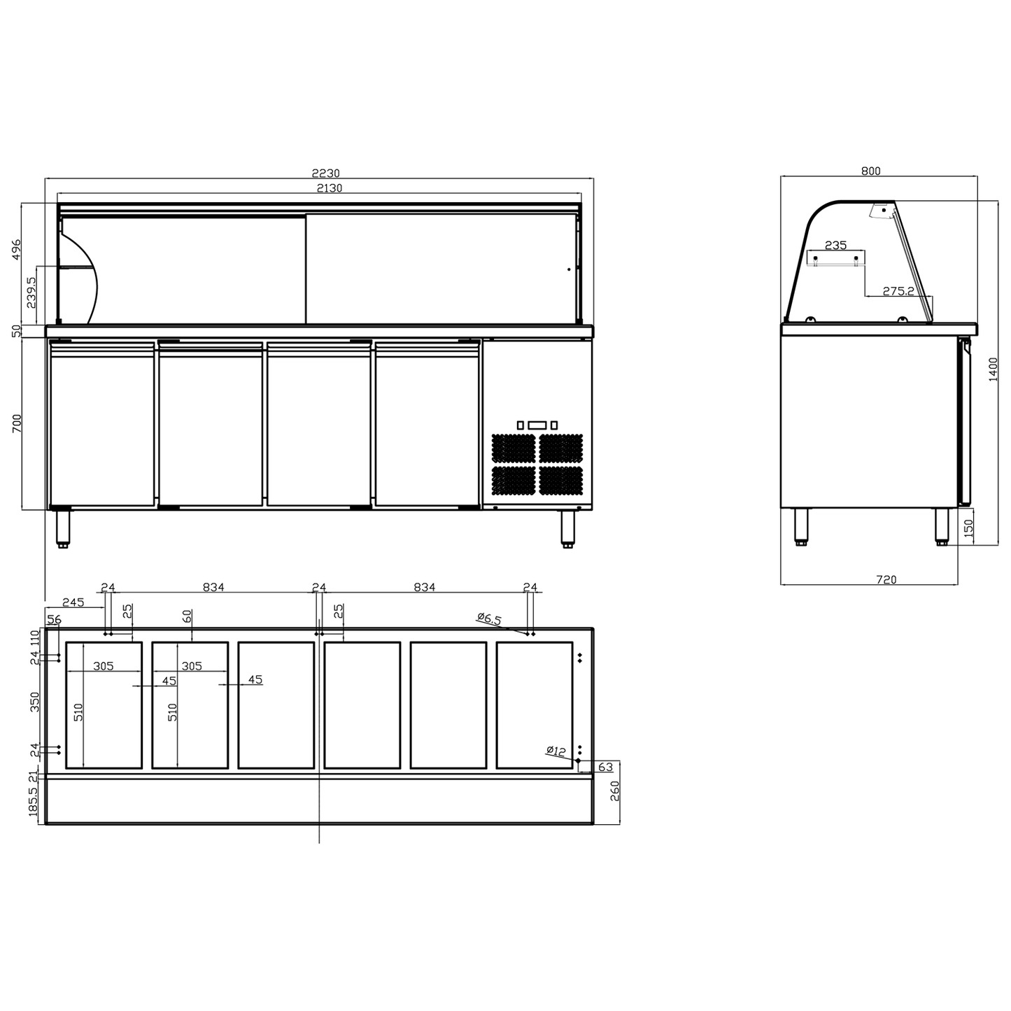 Refrigerated Counter with Display 6xGN1/1 - THSAI228