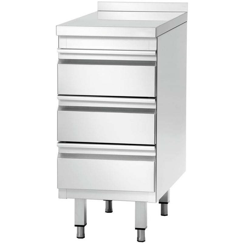 Commercial drawer cabinet Stainless steel 3 drawers Upstand Width 500mm Depth 700mm - THSS3R57A