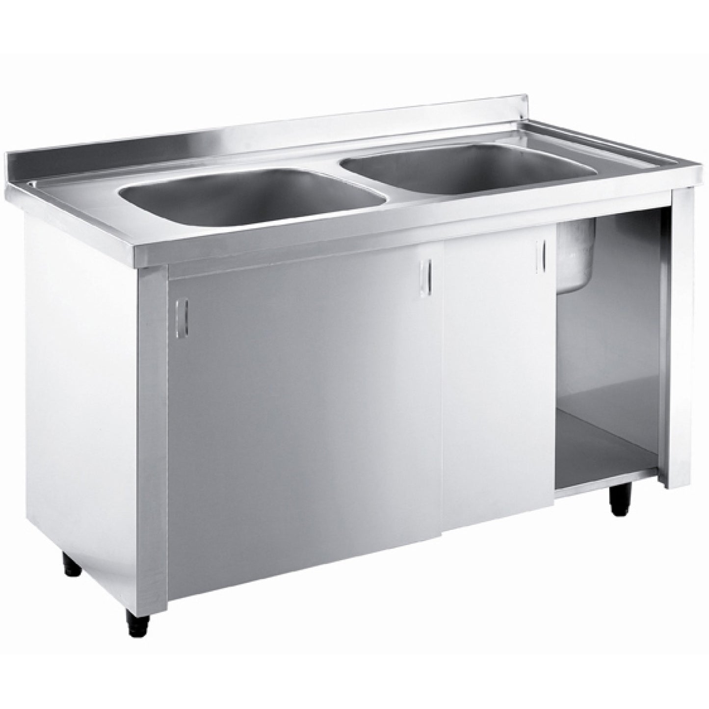 Commercial Sink with Cupboard Stainless steel 2 bowls Splashback Width 1400mm Depth 600mm - THSSR146BM2