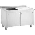Commercial Sink with Cupboard Stainless steel 1 bowl Left Splashback Width 1000mm Depth 600mm - THSSR106BL1