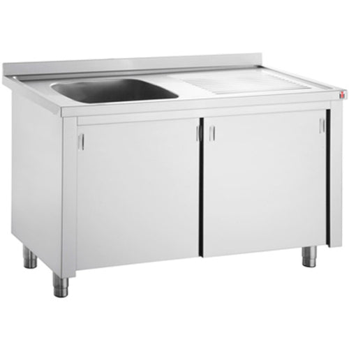 Commercial Sink with Cupboard Stainless steel 1 bowl Left Splashback Width 1200mm Depth 700mm - THSSR127BL1