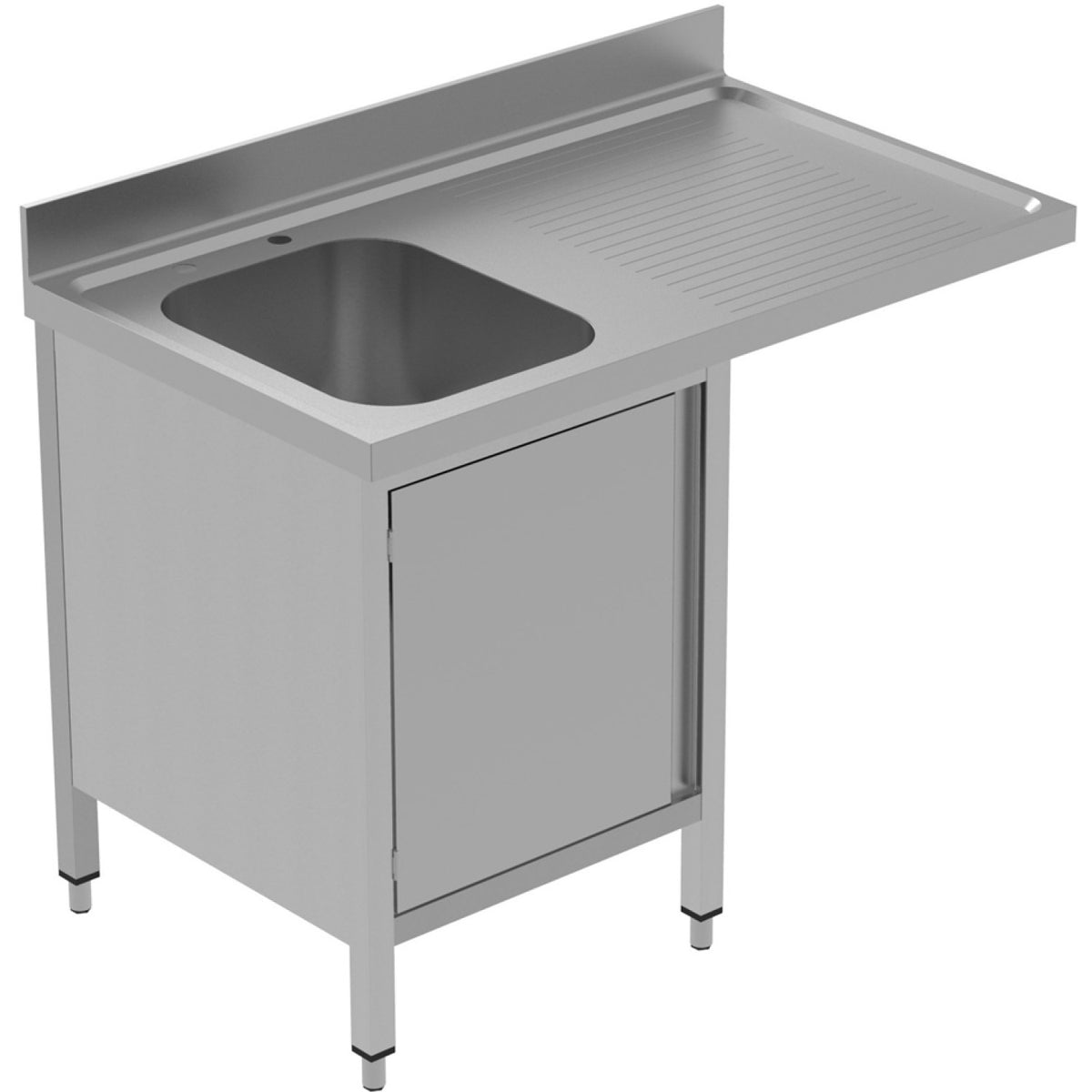 Commercial Sink for dishwashers with Cupboard 1 bowl Left Splashback 1200mm Depth 600mm - VSCH126LBS