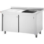 Commercial Sink with Cupboard Stainless steel 1 bowl Right Splashback Width 1200mm Depth 600mm - THSSR126BR1