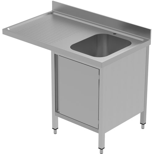 Commercial Sink for dishwashers with Cupboard 1 bowl Right Splashback 1200x700x850mm - VSCH127RBS