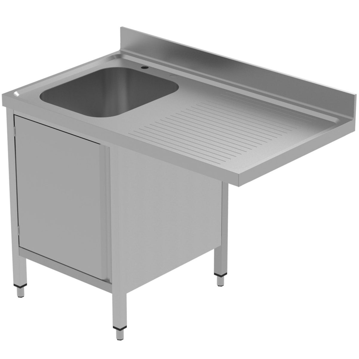 Commercial Sink for dishwashers with Cupboard 1 bowl Left Splashback 1200mm Depth 600mm - VSCH126LBS