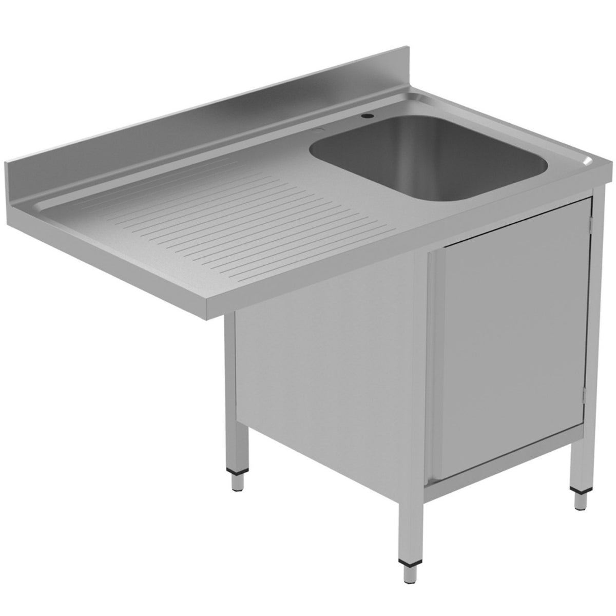 Commercial Sink for dishwashers with Cupboard 1 bowl Right Splashback 1200x700x850mm - VSCH127RBS