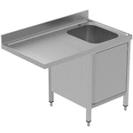 Commercial Sink for dishwashers with Cupboard 1 bowl Right Splashback 1200x700x850mm - VSCH127RBS