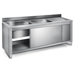 Commercial Sink with Cupboard Stainless steel 2 bowls Left Splashback Width 1400mm Depth 600mm - THSSR146BL2