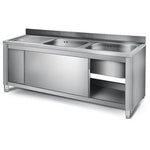 Commercial Sink with Cupboard Stainless steel 2 bowls Right Splashback Width 1800mm Depth 600mm - THSSR186BR2