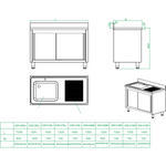 Commercial Sink with Cupboard Stainless steel 1 bowl Right Splashback Width 1200mm Depth 600mm - THSSR126BR1
