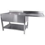 Commercial Sink for dishwashers 2 bowls Left Bottom shelf Splashback 1600mm Depth 700mm - THSTR167SBL2